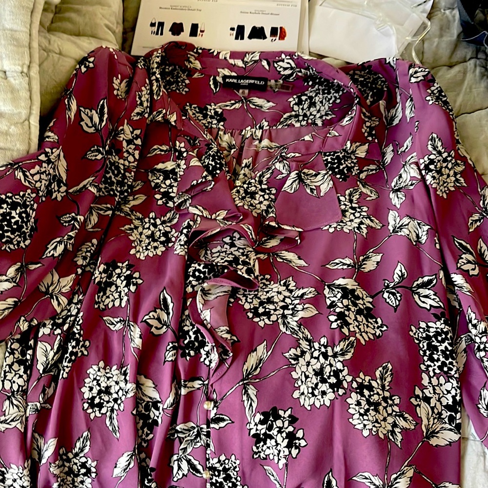 Karl Lagerfield ruffle front print blouse